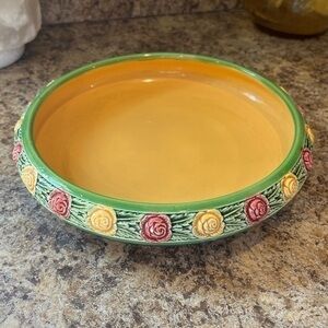 Vintage Czechoslovakia Shallow Bowl Yellow with Floral Pattern